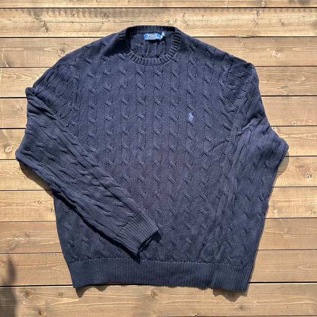 [2XL] 폴로 랄프로렌 포니 자수 케이블 니트 네이비