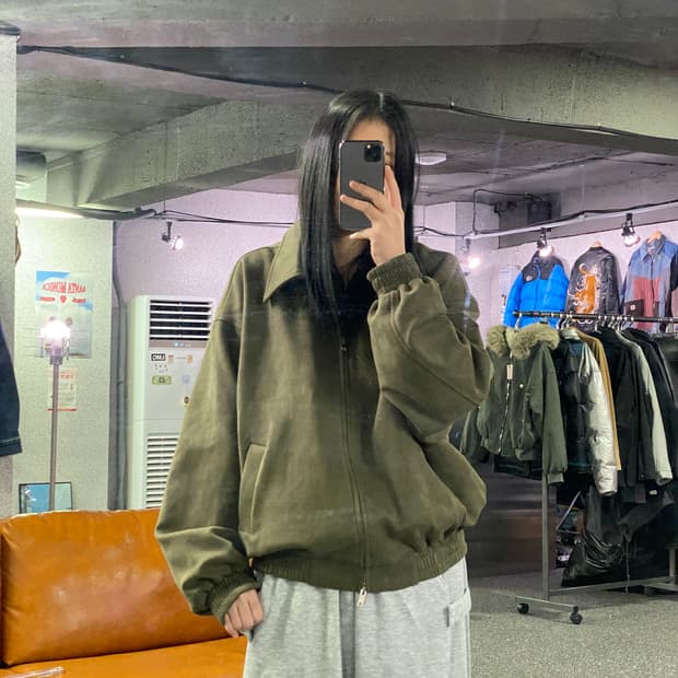 빈티지 카키 스웨이드 투웨이 블루종 자켓 B3927