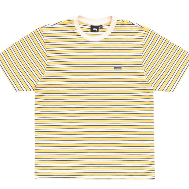 stussy beach stripe short sleeve yellow