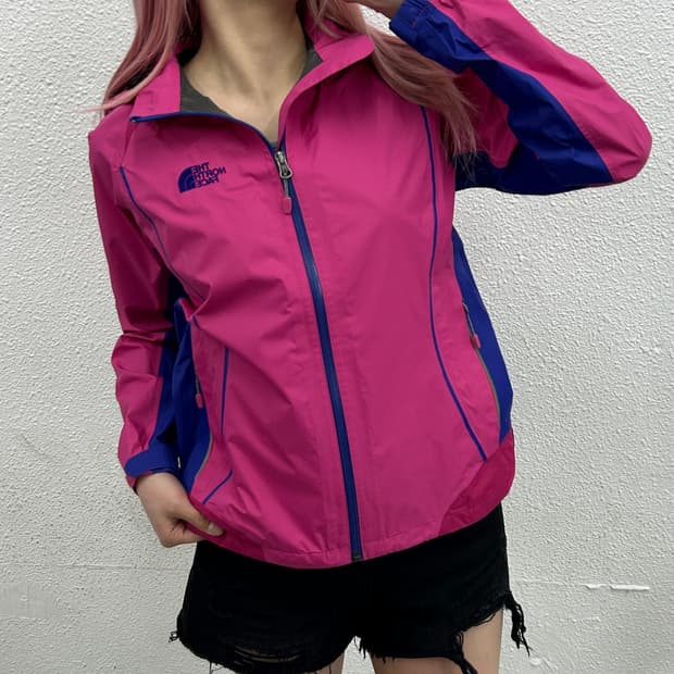 노스페이스 퍼플로고 핑크 후드 바람막이 M
