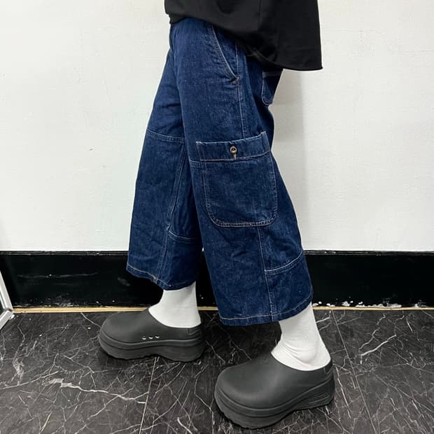 팀버랜드 카고 포켓 버뮤다 와이드 데님 팬츠
