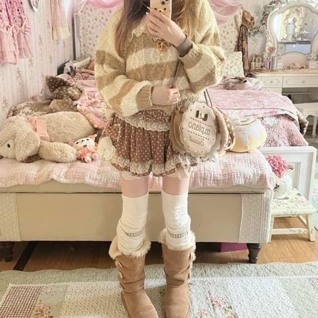 리즈리사 엑시즈팜 갸루 랜박 히메갸루 라떼갸루 트랄라라 코트 니트 스커트