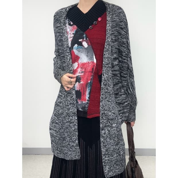 빈티지 차콜 롱가디건