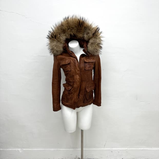 caramel sheep skin leather fur jacket