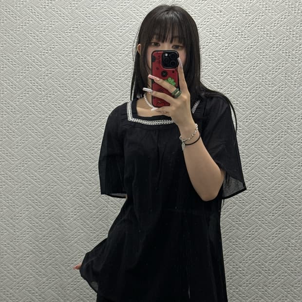 고스 모리 여리핏 시스루 베이비돌 반팔 블라우스 K0456