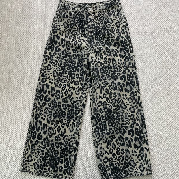 빈티지 레오파드 와이드 코튼 팬츠 