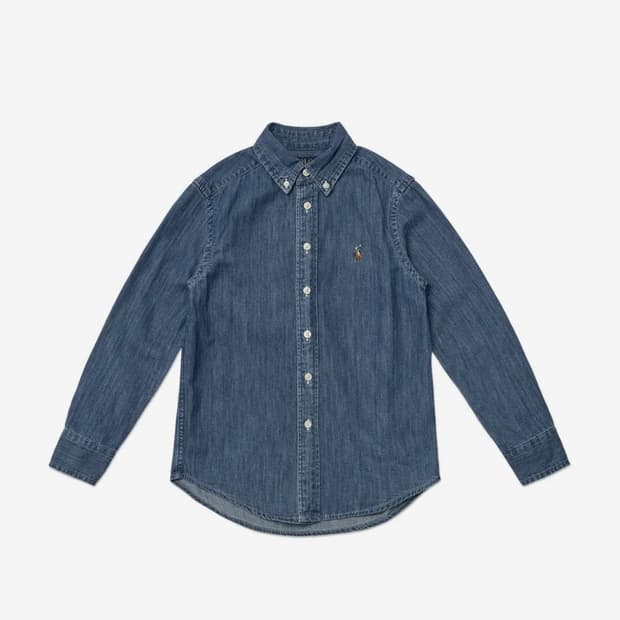 폴로 코튼 샴브레이 데님 셔츠 다크 블루
