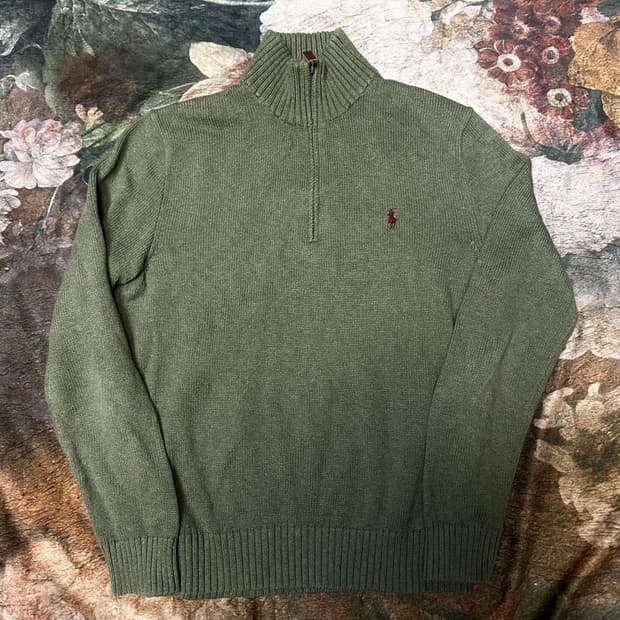 폴로 랄프로렌 빈티지 신형 카키그린니트반집업 S