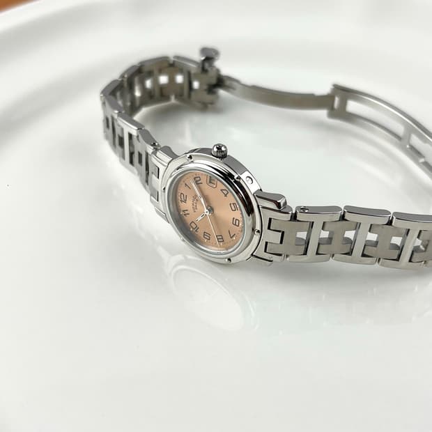 [FULLSET]HERMES clipper pink steel watch