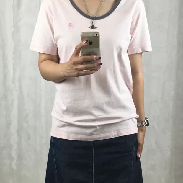 BEAMS baby pink skull logo top