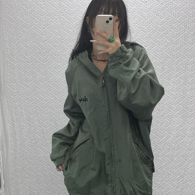 푸부 올드스쿨 레트로 빈티지 백로고 바람막이 후드 자켓 L C08000