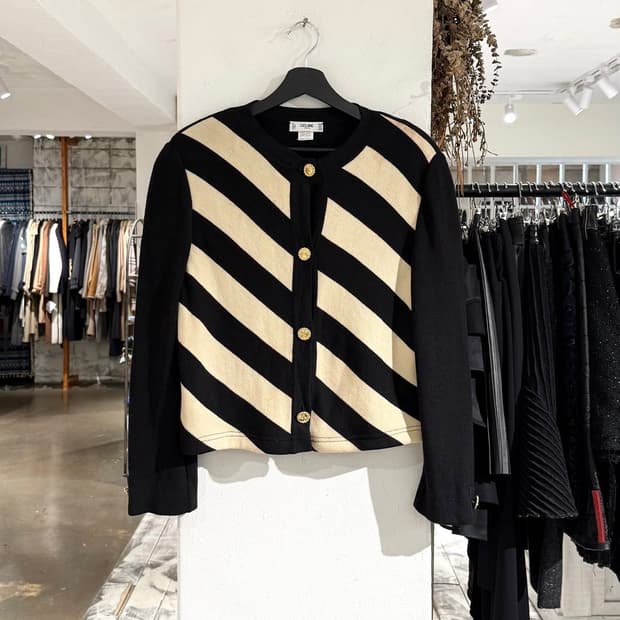셀린느 블랙 라나울 스트라이프 버튼 니트 가디건