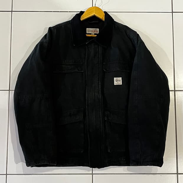 스투시 워시드 캔버스 샵 워크자켓 블랙