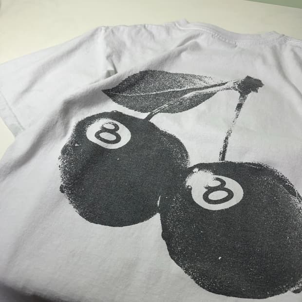 M 스투시 빈티지화이트 코튼 8BALL 체리 반팔티
