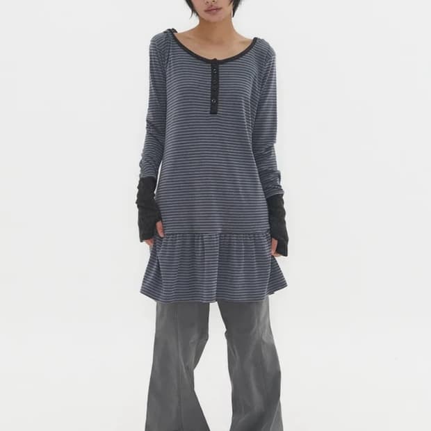 익스파이어드걸 릴랙스드 워머 후디 드레스 블루 그레이 후드티셔츠 후드티