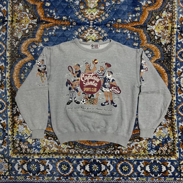 빈티지 8-90s 캡틴 산타 그레이 스웻셔츠