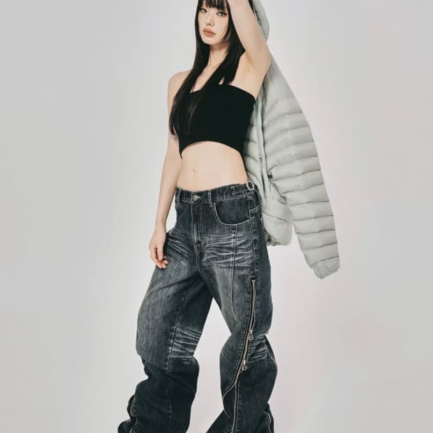 CONVERTIBLE ZIP UP JEANS BLUE