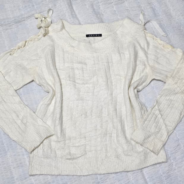 INGNI 일본빈티지)숄더리본포인트 아이보리 로맨틱 모리걸 니트