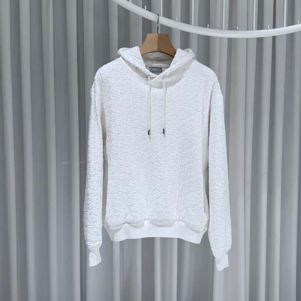 (B급/XL) / 디올 오블리크 테리 후드티 화이트