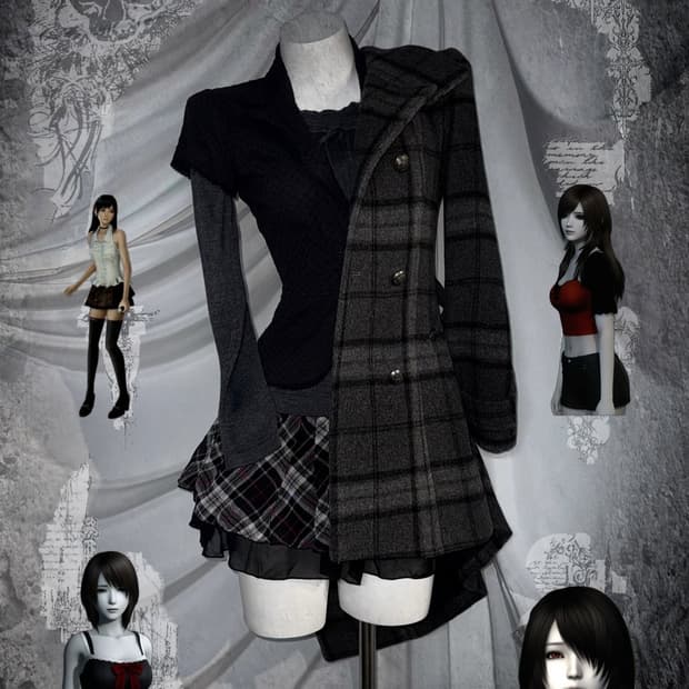 무채색 공겜여주깔 체크 완장 디테일 코트 코디세트 