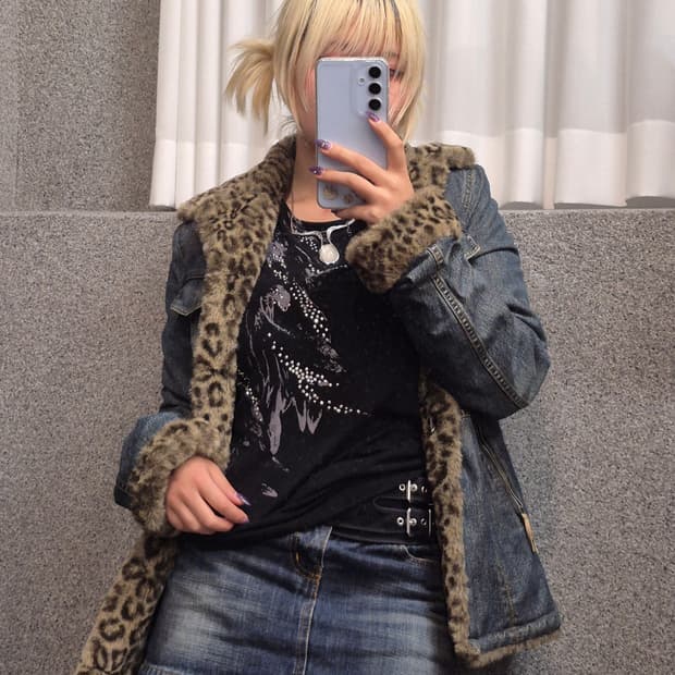 REOPARD FUR DENIM JACKET