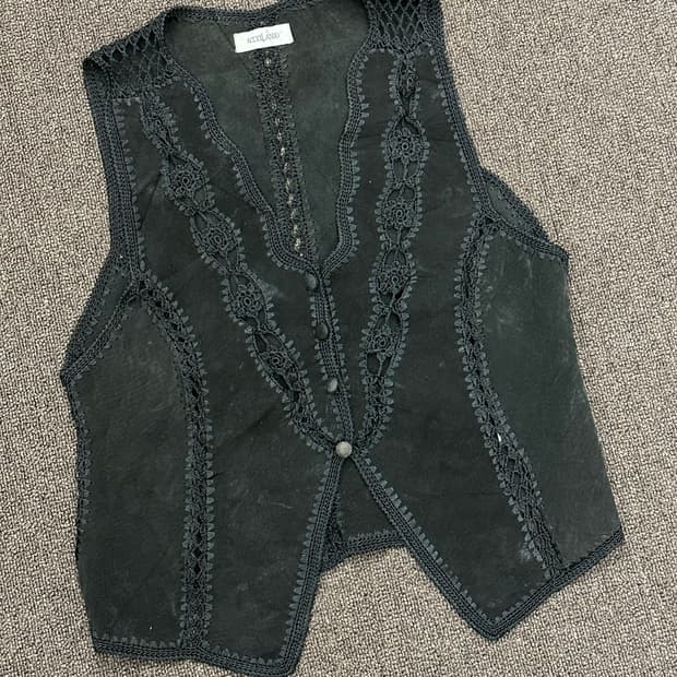 OS)재패니즈 빈티지 리얼 레더 에스닉 크로쉐 베스트