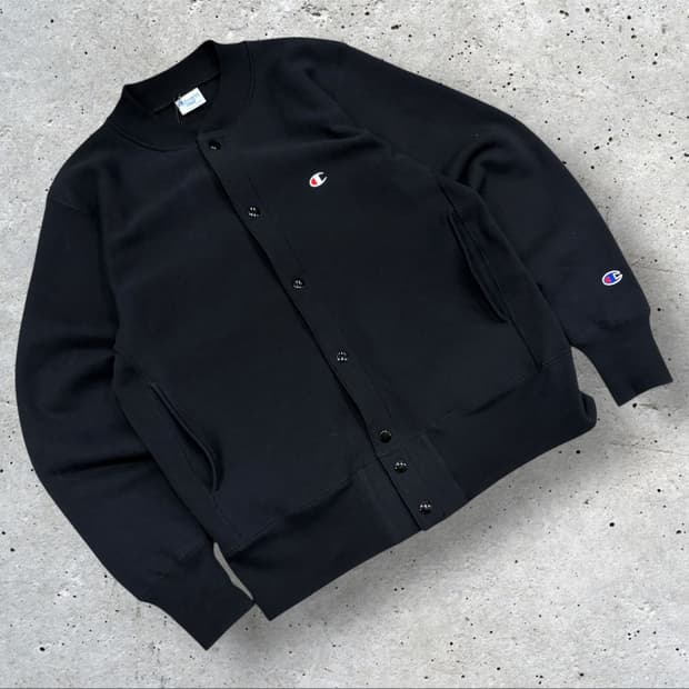 [L] 챔피온 리버스위브 블랙 스냅 버튼 가디건 C336