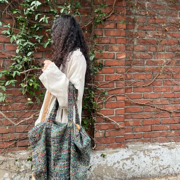 히피 에스닉 뜨개질 토트백