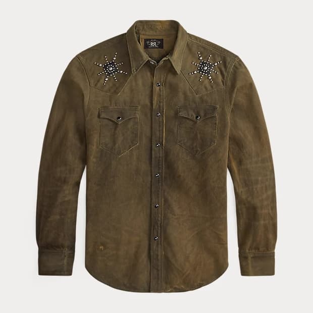 RRL 슬림핏 스터드 데님 웨스턴 셔츠 L