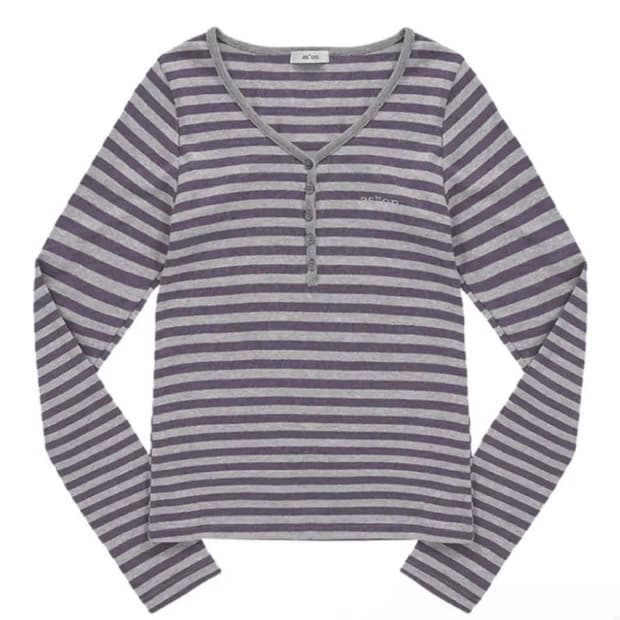 애즈온 엘렌 스트라이프 티셔츠 퍼플