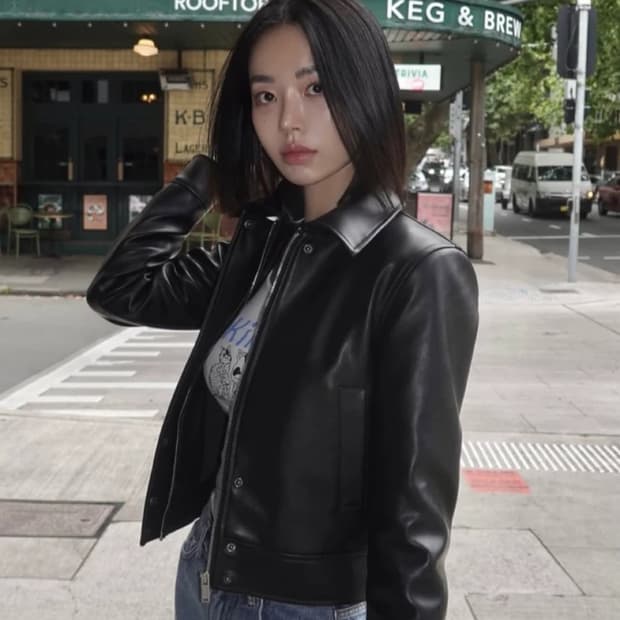 페일제이드 댄디레더 패디드 크롭 자켓/점퍼 블랙