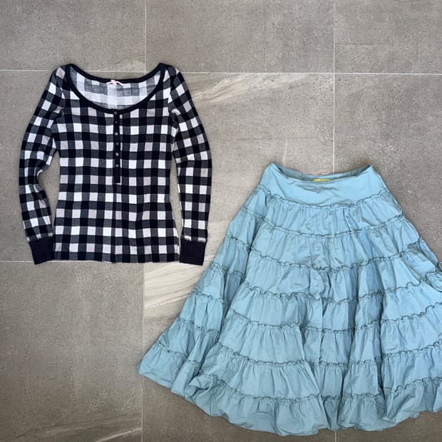 Victoria’s Secret check loose button 긴팔티