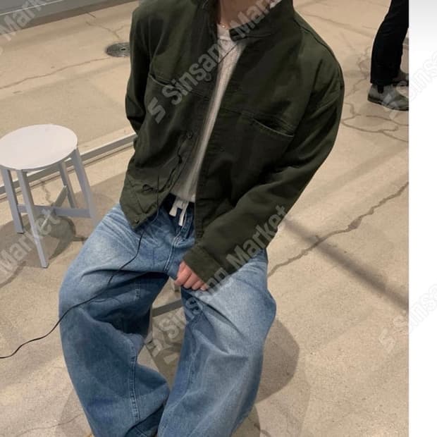 [새상품] 오버핏 카키 차이나카라 청자켓