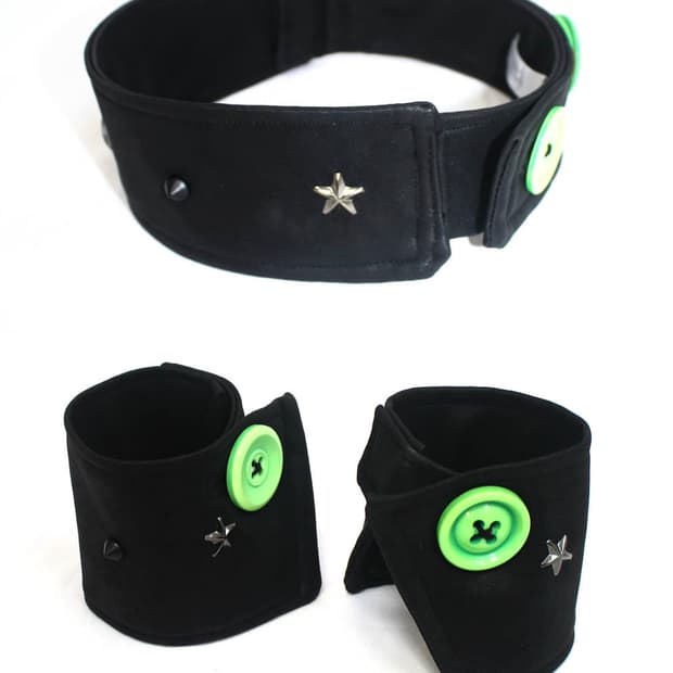 Thick leather neon-green choker+handcuff