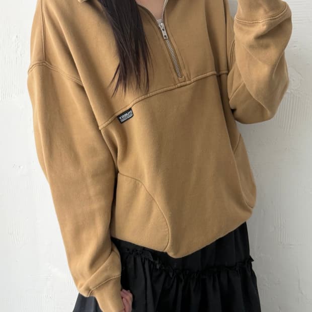 Stussy 스투시 딥베이지 컬러 카라 하프집업 맨투맨