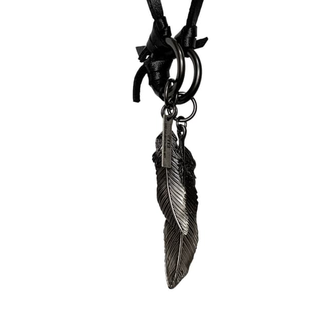 LEATHER CORD BRASS FEATHER NECKLACE