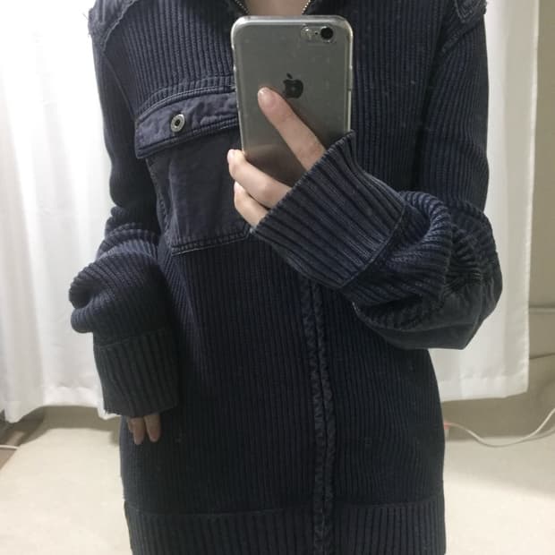 폴로 진스 빈티지 데님 니트 집업