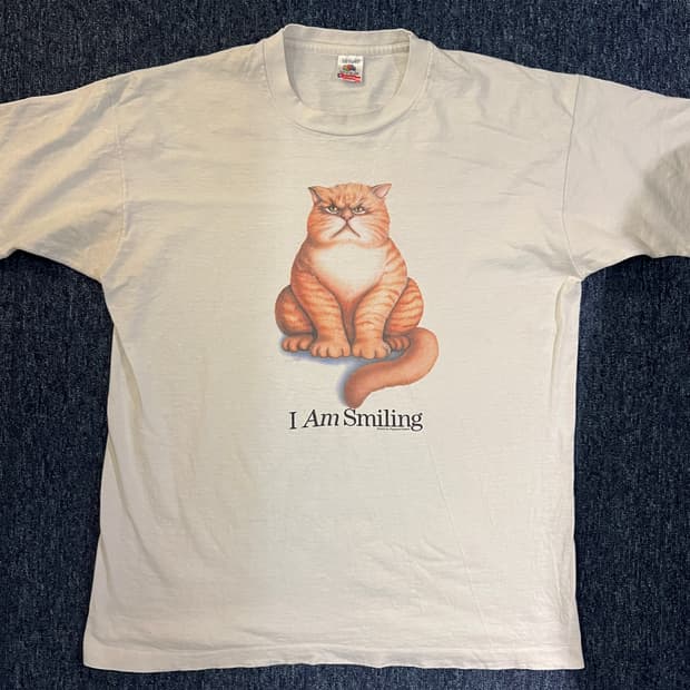 빈티지 90s I Am Smiling 캣 그래픽 티셔츠