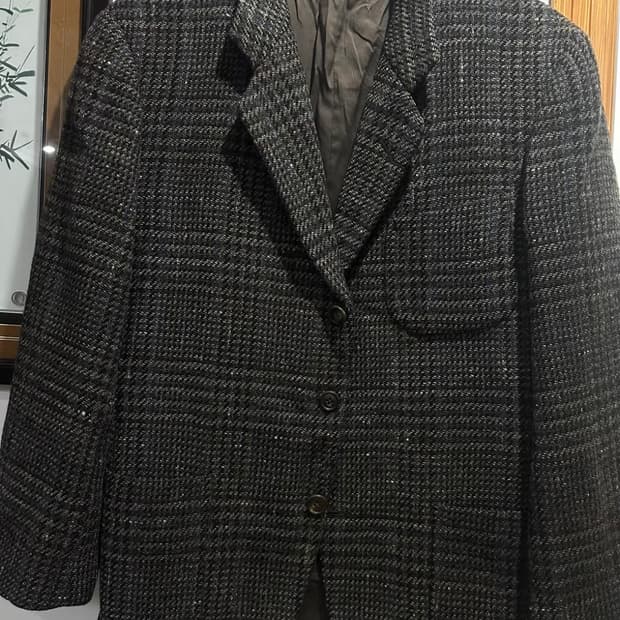 Burberrys 순양모 싱글 트위드 체크 자켓