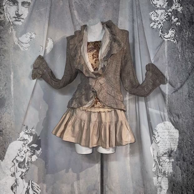 베이지 빈티지 그런지 오리엔탈 히피 모리 코디세트 