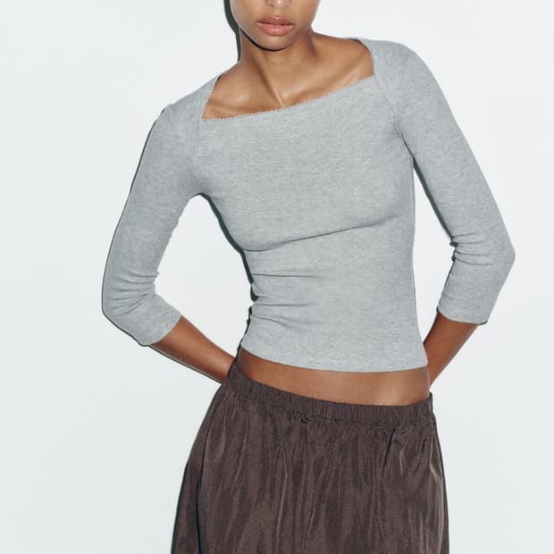 Zara 코튼모달티셔츠 7부 소매 그레이 L