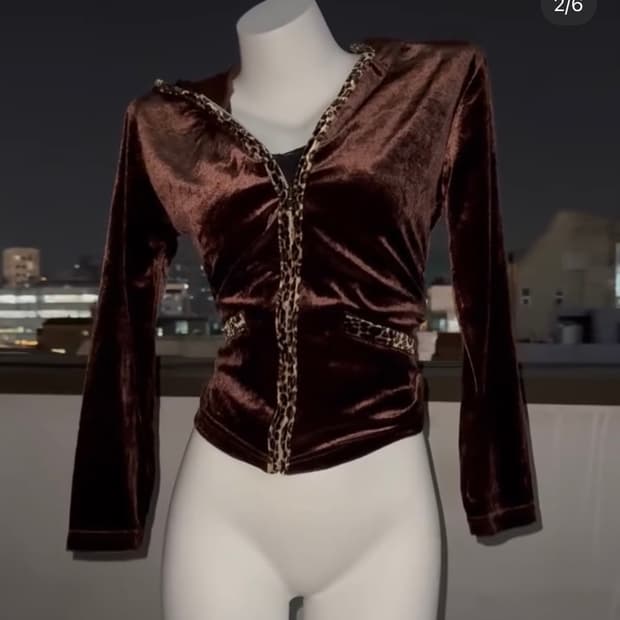 케토하우스 갸루 브라운 벨벳 레오파드 후드집업