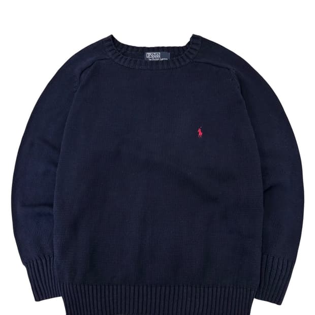 90s 폴로 코튼 니트 네이비 (XL)