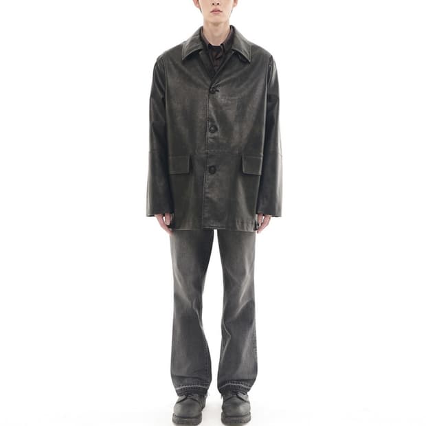비슬로우 워시드 레더 카코트 하프코트 블랙