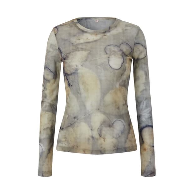 Teak LEAF DYED MESH LONG SLEEVE TOP