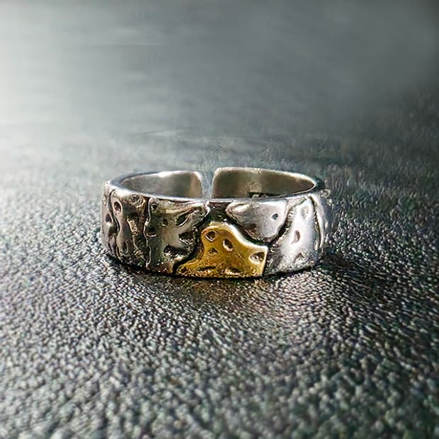 Mend 실버 남자 엔틱 빈티지 명품 크랙 균열 러프 반지