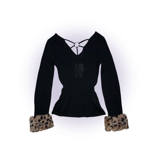 갸루 레오파드 퍼 백 링 포인트 니트 탑 핀터깔 일브 오네갸루