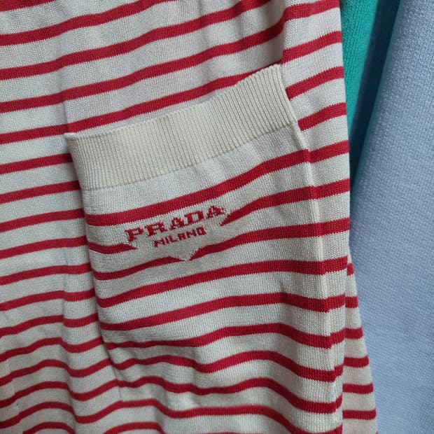 프라다 실크 레드화이트 스트라이프 쇼츠 48 백화점판