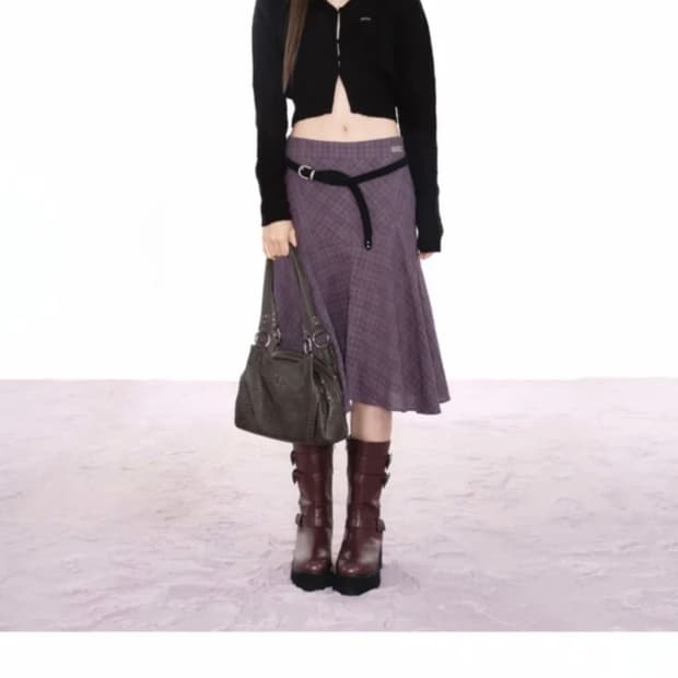 애즈온 런던체크 미디 스커트