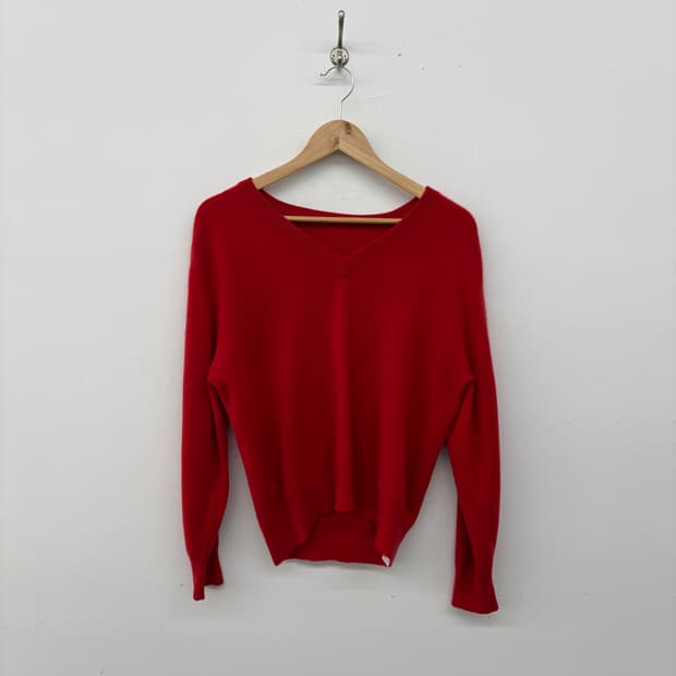 캐시미어 100% 레드 브이넥 니트 여성 L
